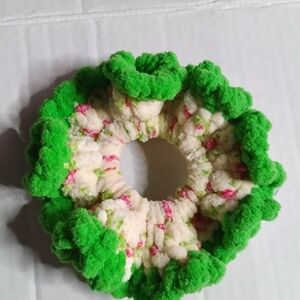 Green and White Hair Scrunchie